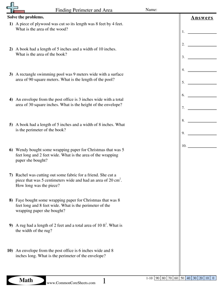 4.md.3 Worksheets - Finding Perimeter and Area  worksheet